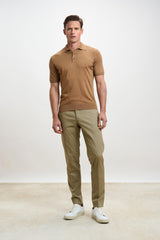 Kendal Silk Knitted Short Sleeve 3 Button Polo Shirt Tobacco - View 1