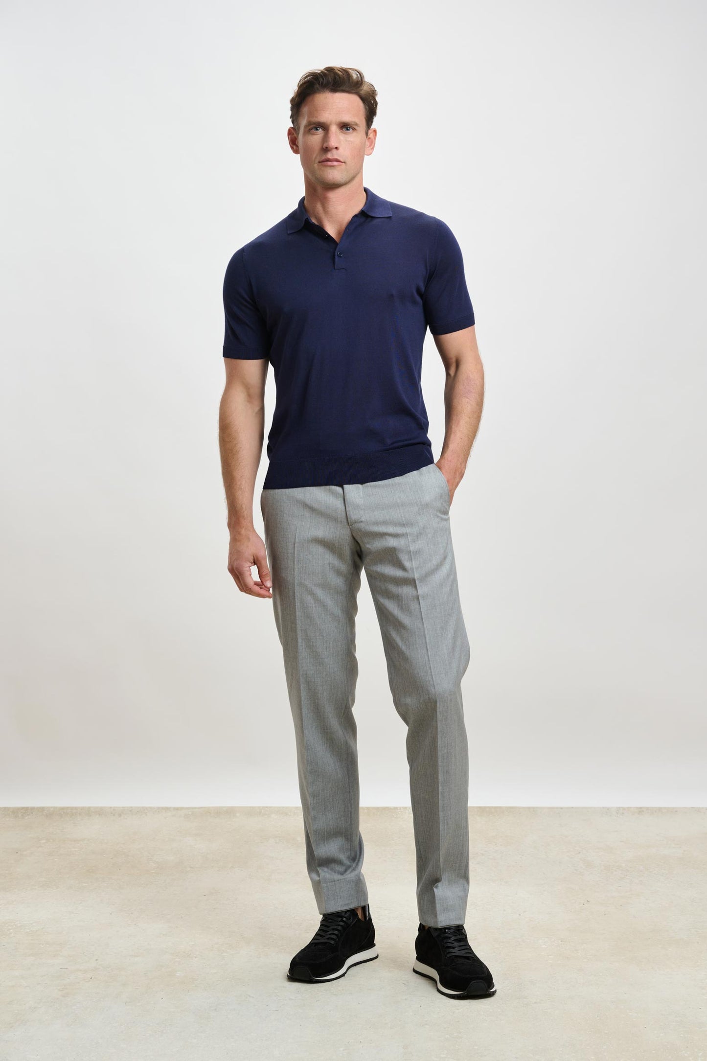 Kendal Silk Knitted Short Sleeve 3 Button Polo Shirt Navy