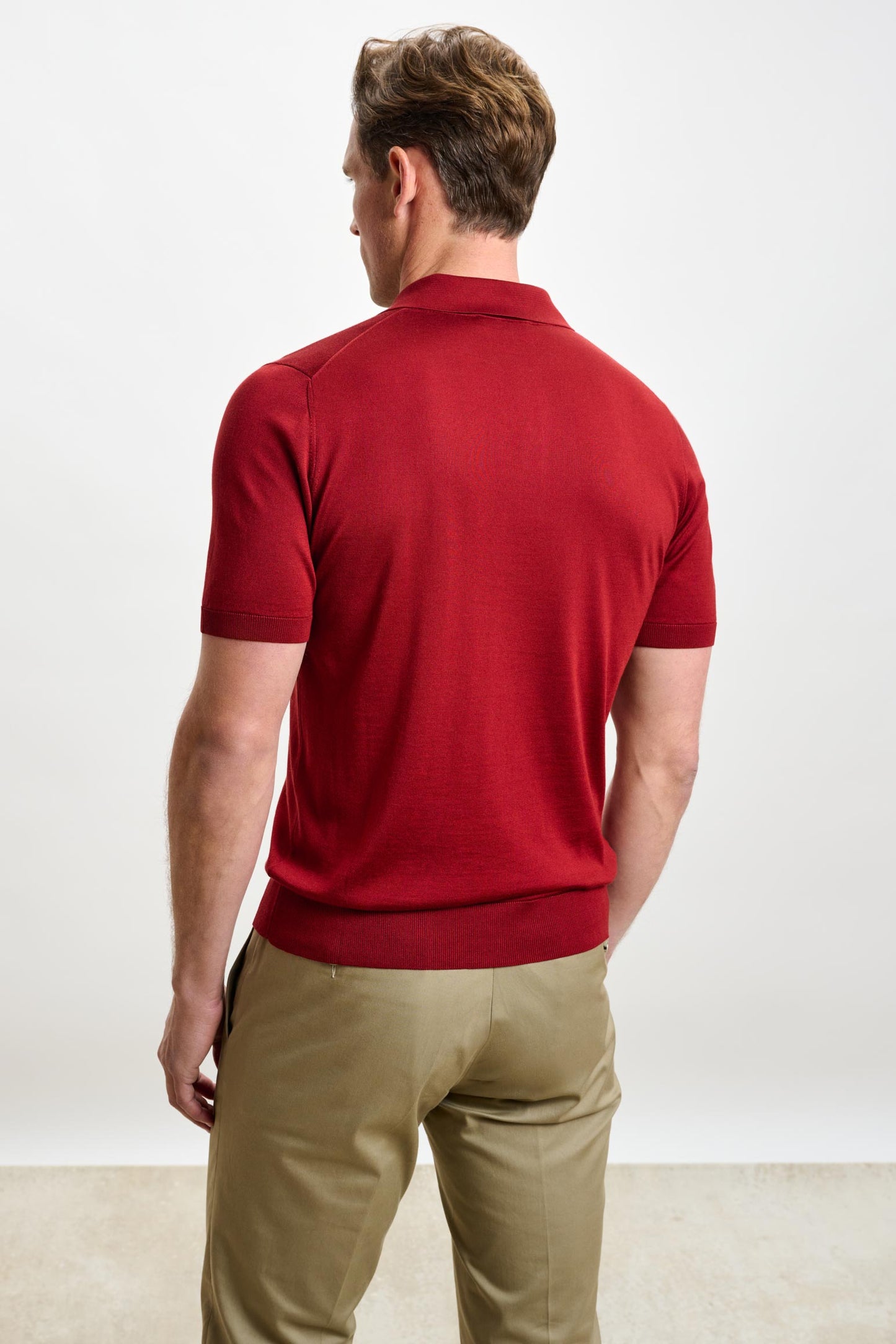 Kendal Seidenstrick-Kurzarm-Poloshirt mit 3 Knöpfen, Rot