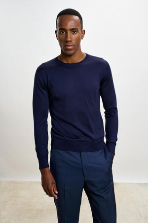 Crewe Silk Long Sleeve Sweater Navy - View 1