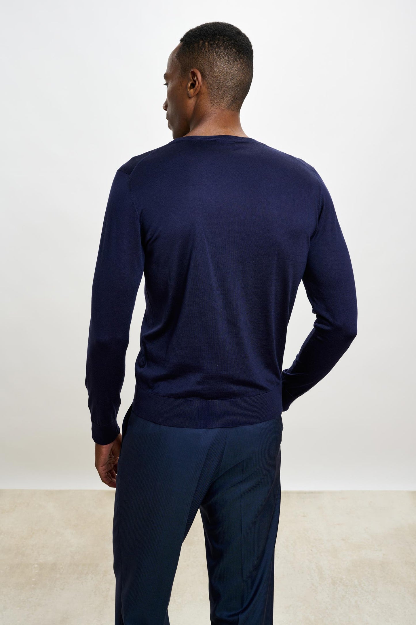 Crewe Silk Long Sleeve Sweater Navy
