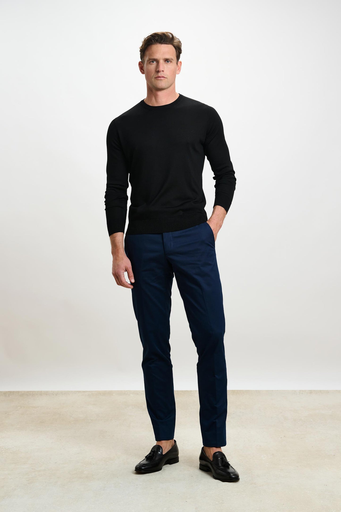 Crewe Silk Long Sleeve Sweater Black