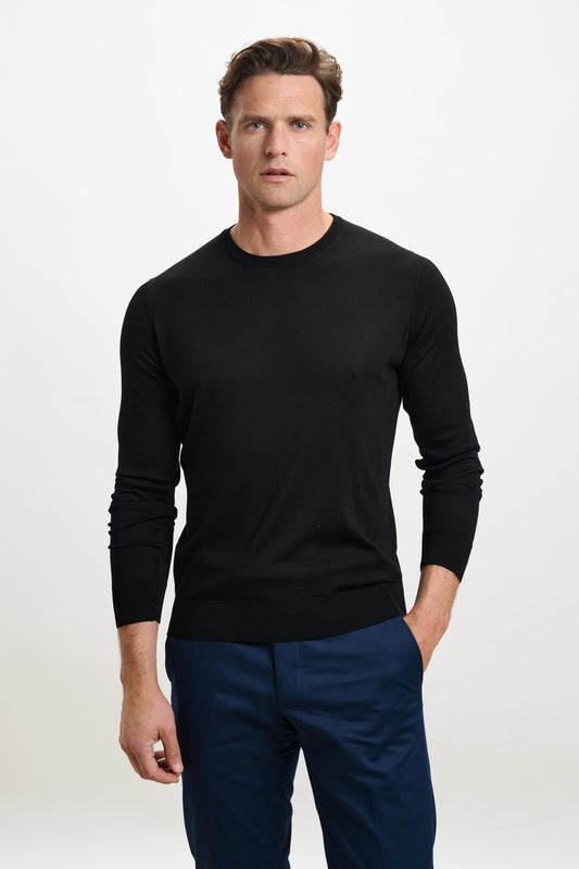 Crewe Silk Long Sleeve Sweater Black - View 2
