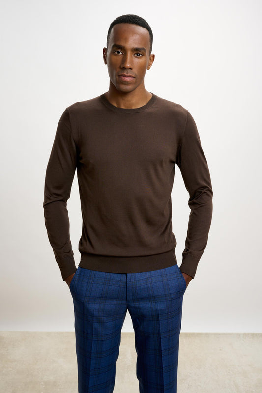 Crewe Silk Long Sleeve Sweater Chocolate