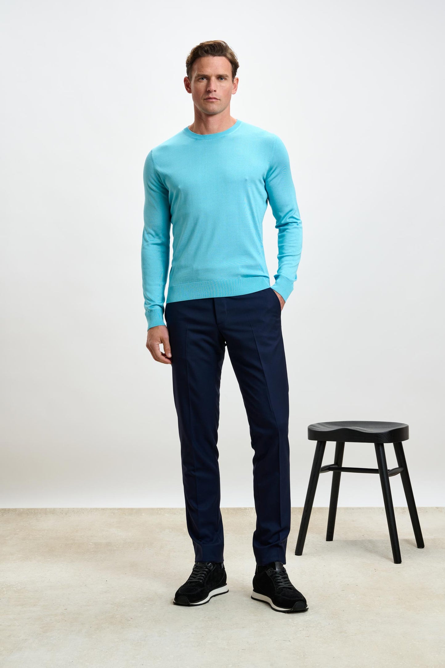 Crewe Silk Long Sleeve Sweater Turquoise Blue