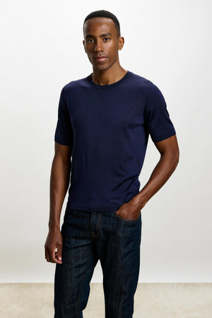 Midnight Blue Silk Penryn Short Sleeve Sweater - View 2