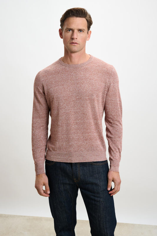 Linen Cotton Contin Knitwear Crew Rust Melange - View 2
