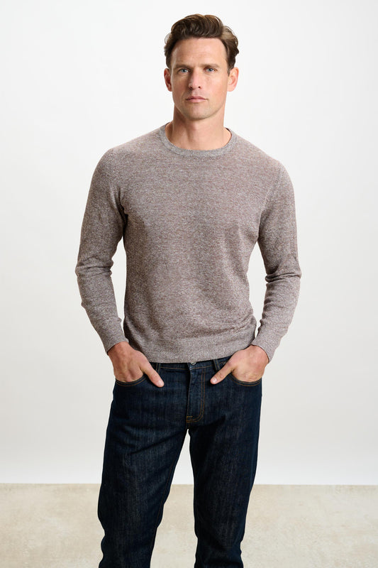 Linen Cotton Contin Knitwear Crew Brown - View 2