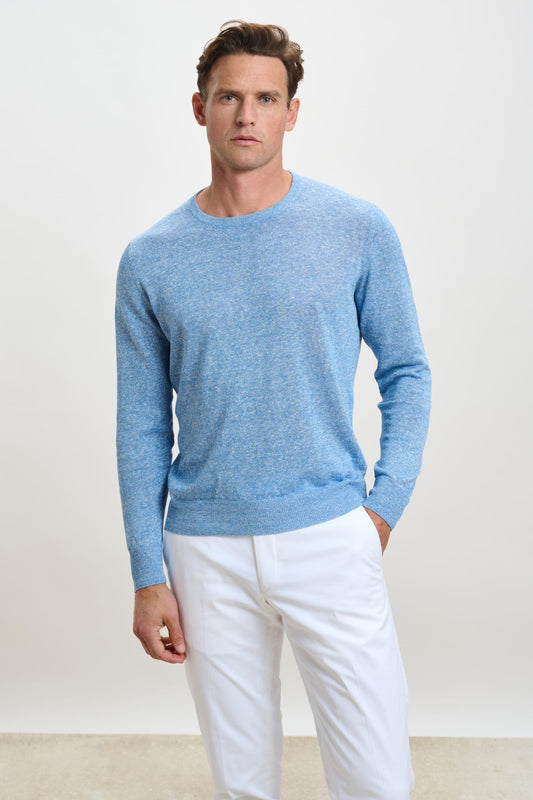 Linen Cotton Contin Knitwear Polo Cerulean - View 1