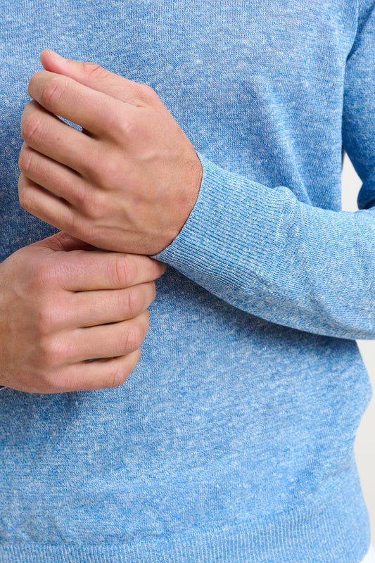 Linen Cotton Contin Knitwear Polo Cerulean - View 3