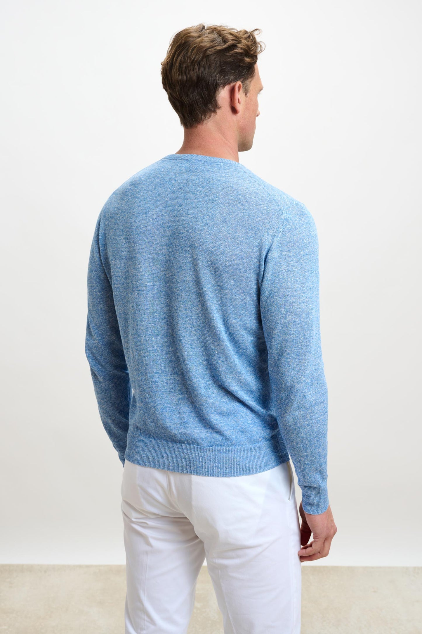 Linen Cotton Contin Knitwear Polo Cerulean - View 4