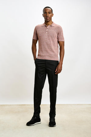 Linen Cotton Kelso Knitwear Polo Rust Melange - View 1