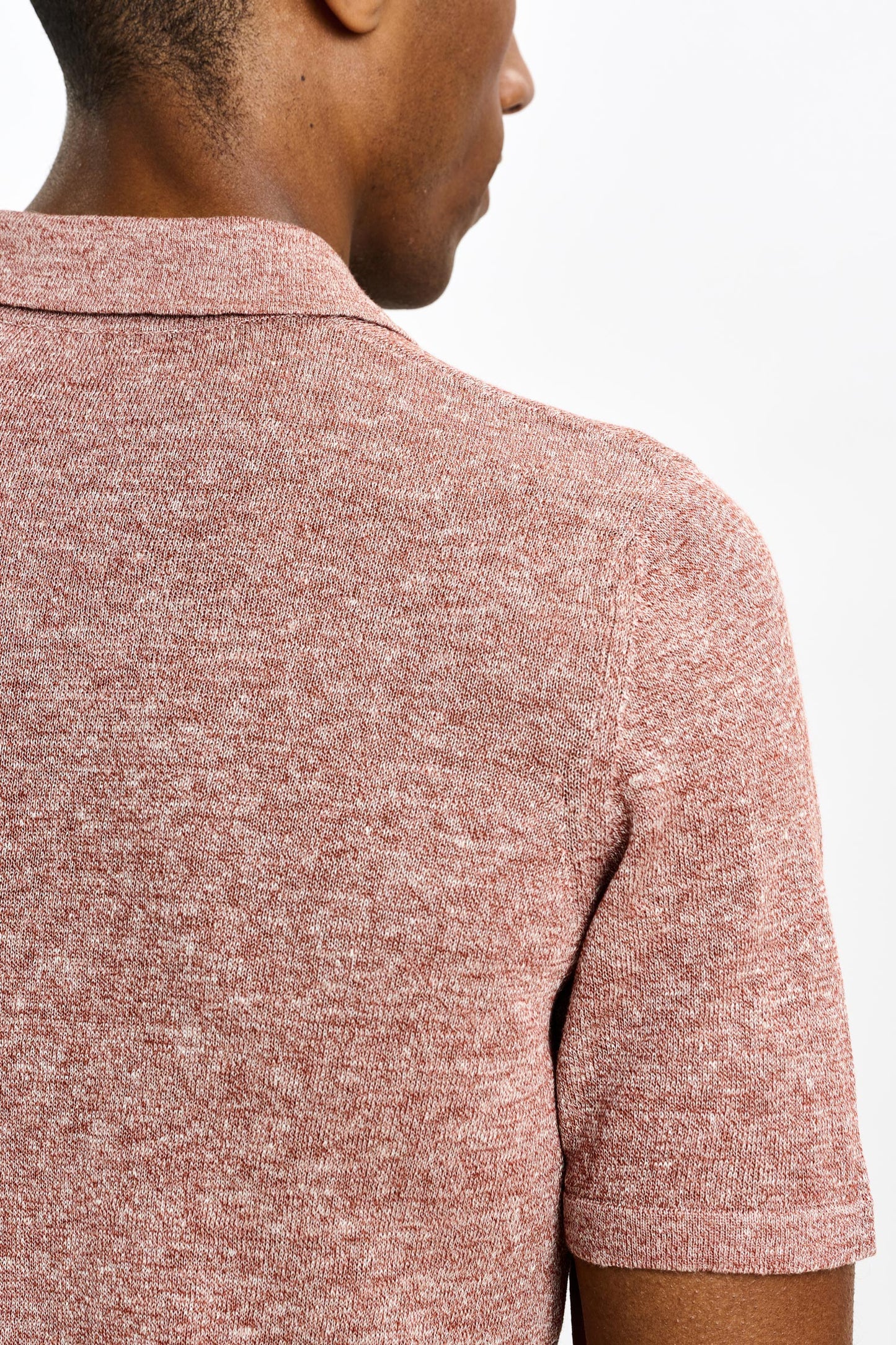 Linen Cotton Kelso Knitwear Polo Rust Melange - View 5