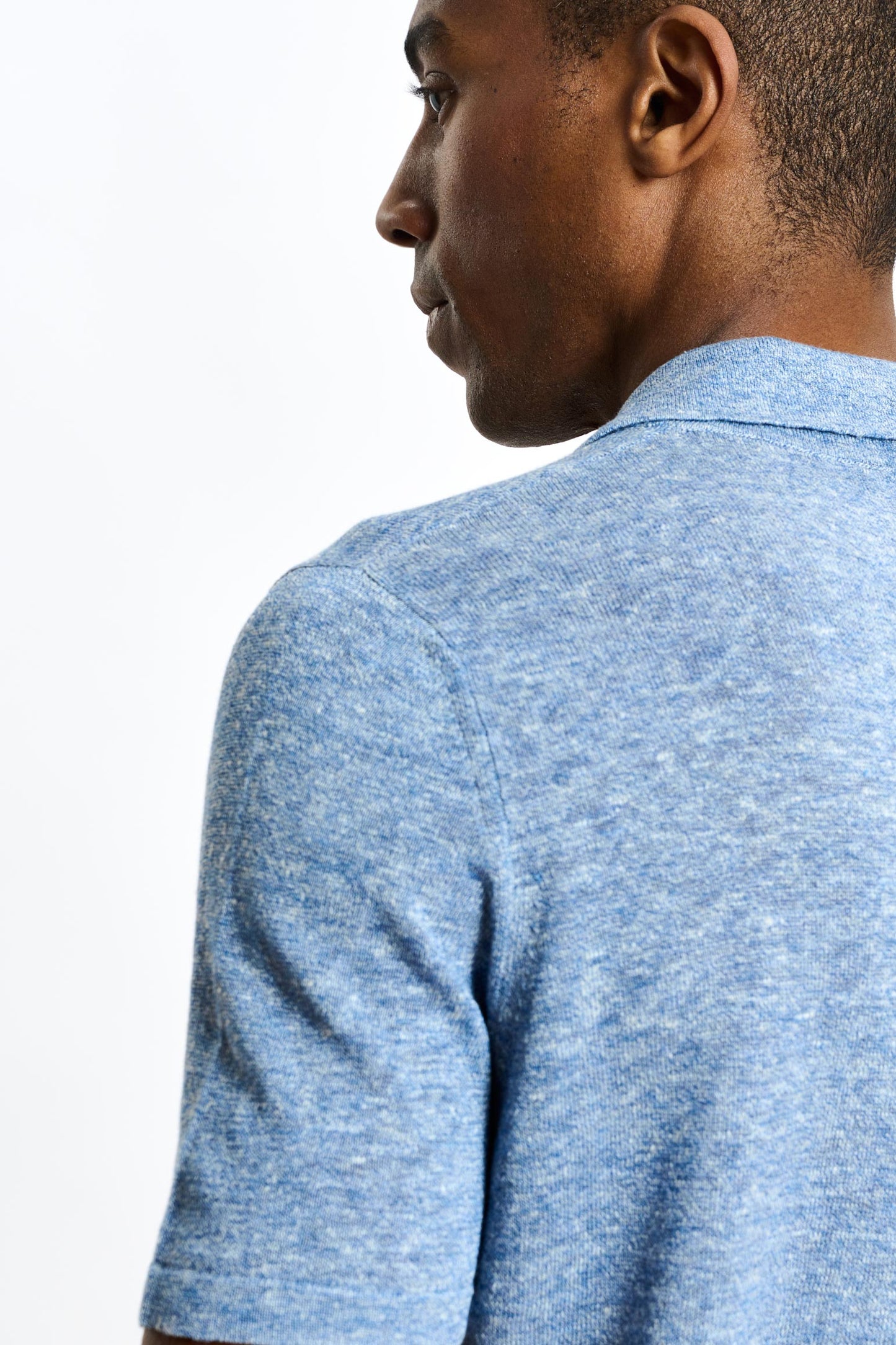 Linen Cotton Kelso Knitwear Polo Blue - View 5
