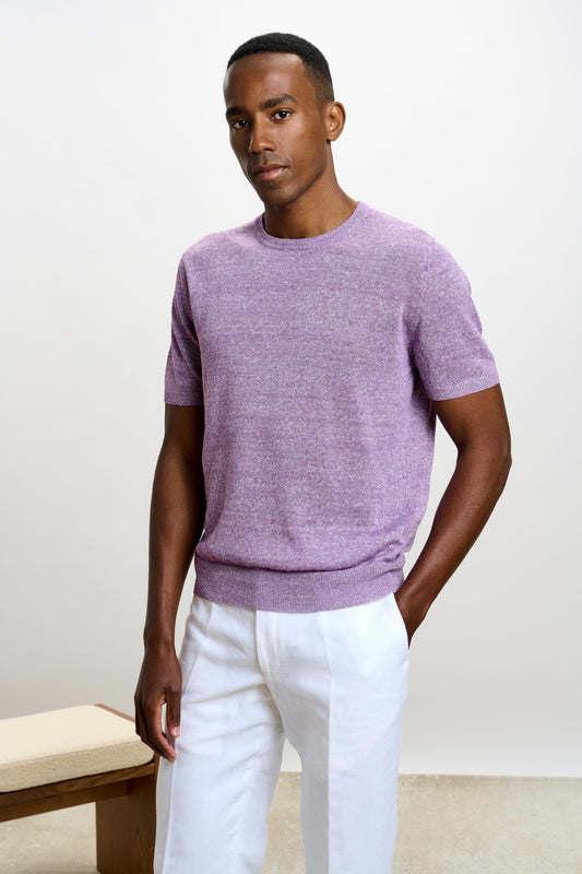 Sefton Linen Cotton Knitwear Crew Violet - View 2