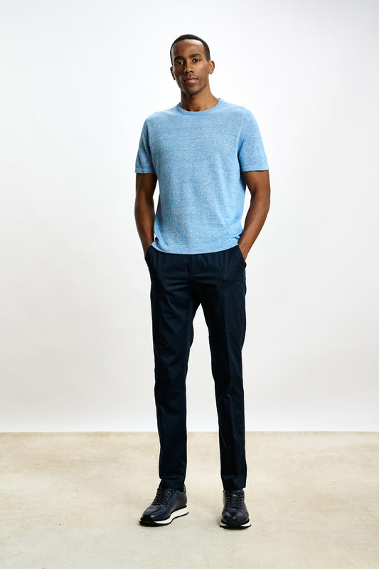 Sefton Linen Cotton Knitwear Polo Cerulean - View 1