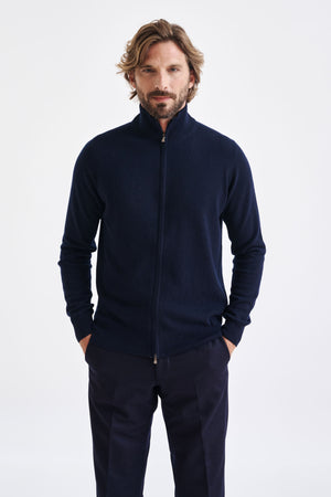 Navy Wool & Cashmere Thurso Full Zip Sweater - View 1
