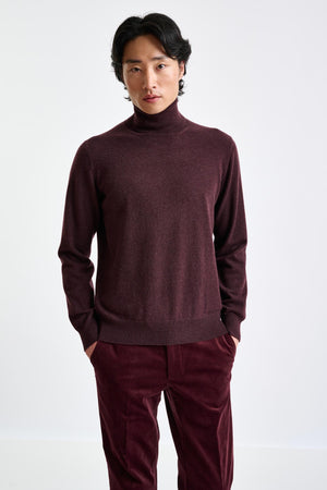 Dark Burgundy 100% Cashmere Drumberg Rollneck Knit - View 2