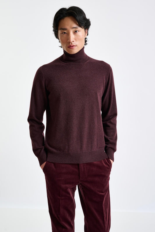 Dark Burgundy 100% Cashmere Drumberg Rollneck Knit - View 2