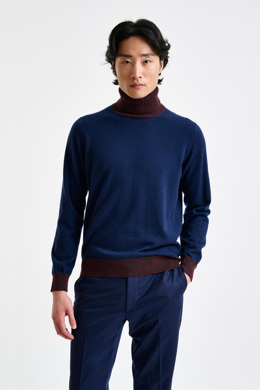 Neptune Blue 100% Cashmere Crawley Rollneck Knit - View 2