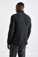 Antracite Melange, Chunky Wool & Cashmere Blend Banbury Rollneck Sweater - View 3