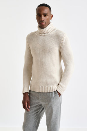 Off white Chunky 100% Cashmere Banbury Rollneck Sweater - View 2