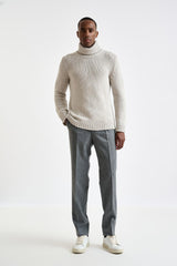 Beige Melange Chunky Wool & Cashmere Mouline Banbury Rollneck Sweater - View 1