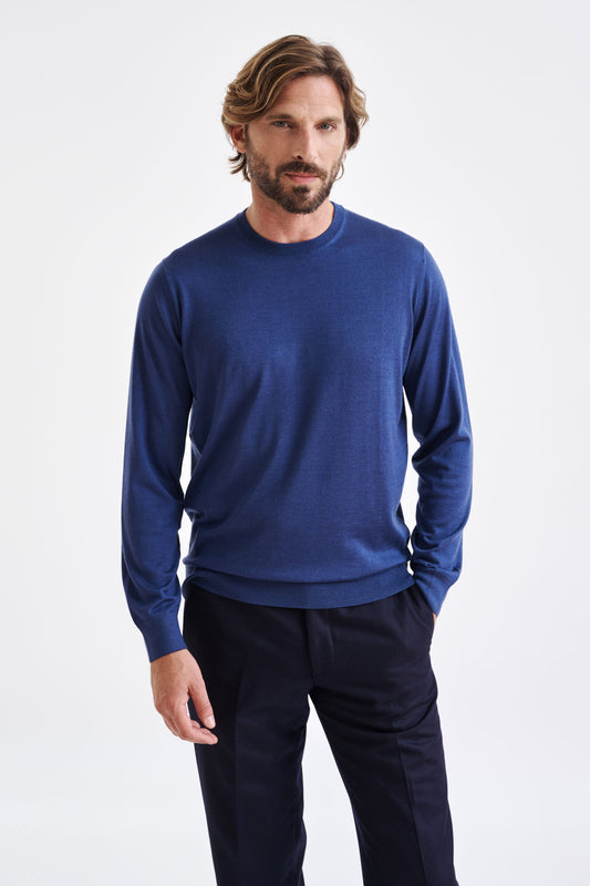 Metal Blue Cashmere Merino Silk Blend Crewe Sweater - View 1