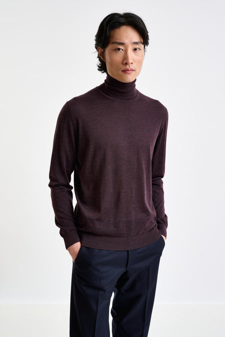 Dark Burgundy Cashmere & Silk Blend Telford Turtleneck Sweater - View 1