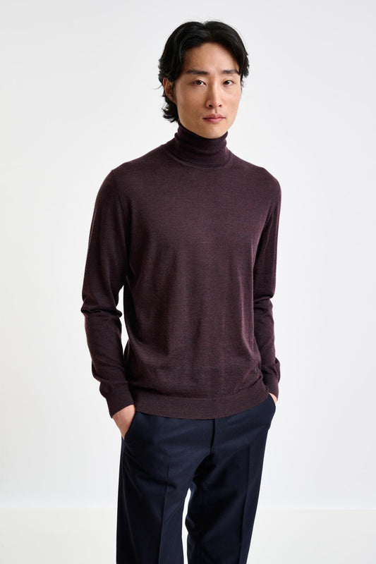 Dark Burgundy Cashmere & Silk Blend Telford Turtleneck Sweater - View 1