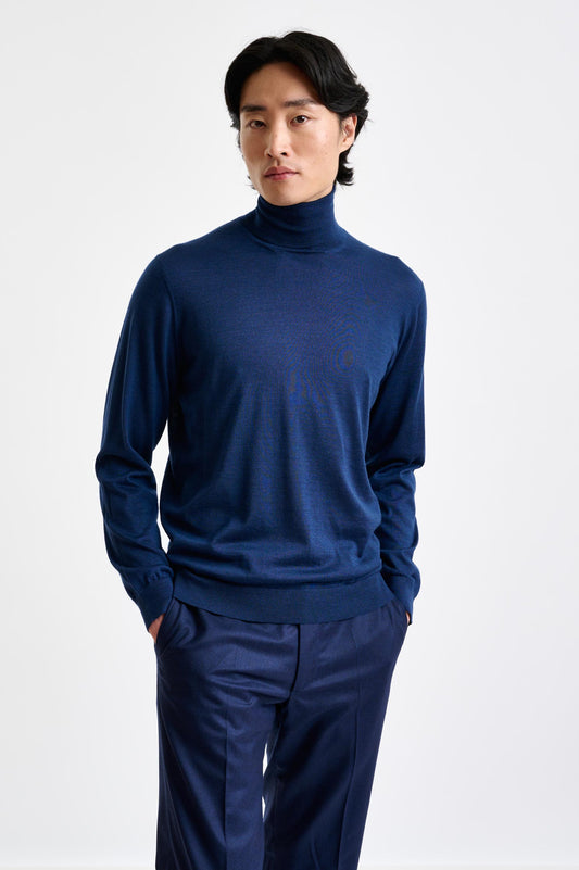 Neptune Blue Cashmere & Silk Blend Telford Turtleneck Sweater - View 2