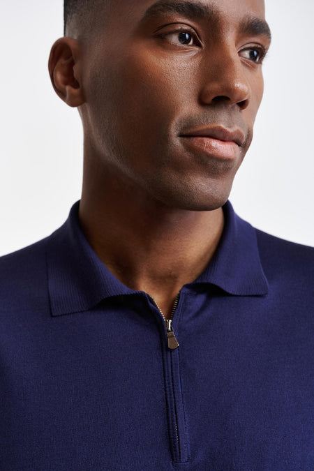 Navy Silk Polo Ripon Knitwear - 3