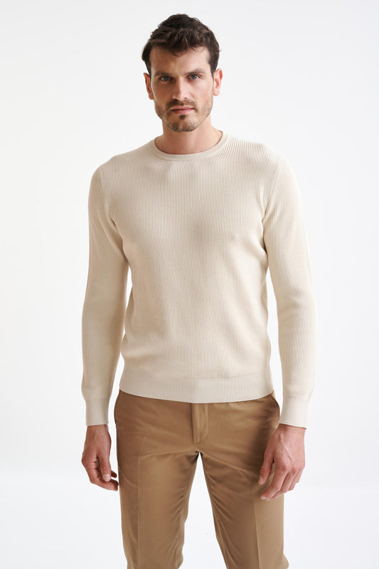 Cream 100% Cotton Rib Harrow Knited Hoodie - View One