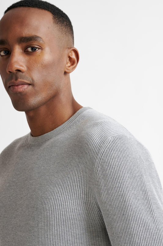 Dove Grey 100% Cotton Rib Harrow Knitted Hoodie - View Three