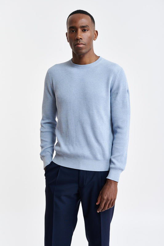 Light Blue Melange 100% Cotton Rib Harrow Knitwear Image 1
