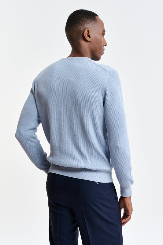 Light Blue Melange 100% Cotton Rib Harrow Knitwear Image 3