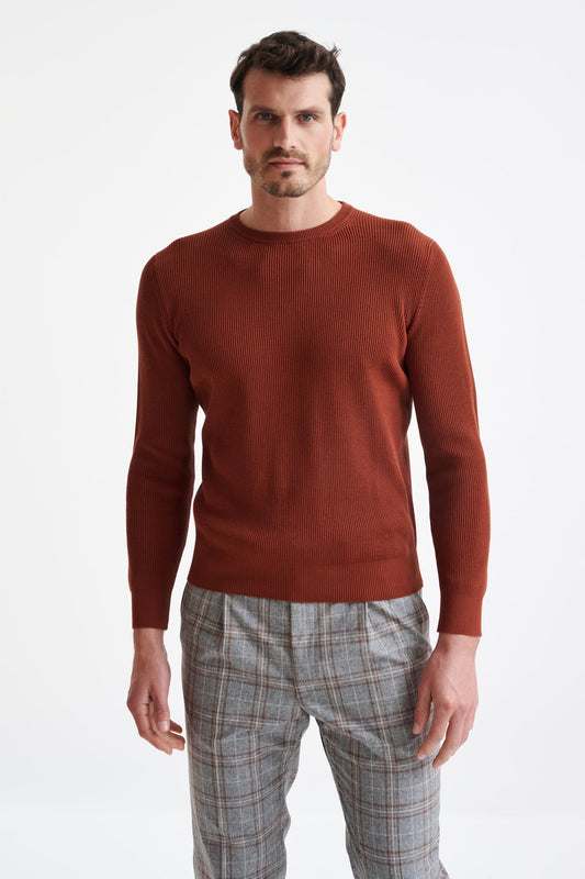 Mapple Brown 100% Cotton Rib Harrow Knitted Sweater - View One