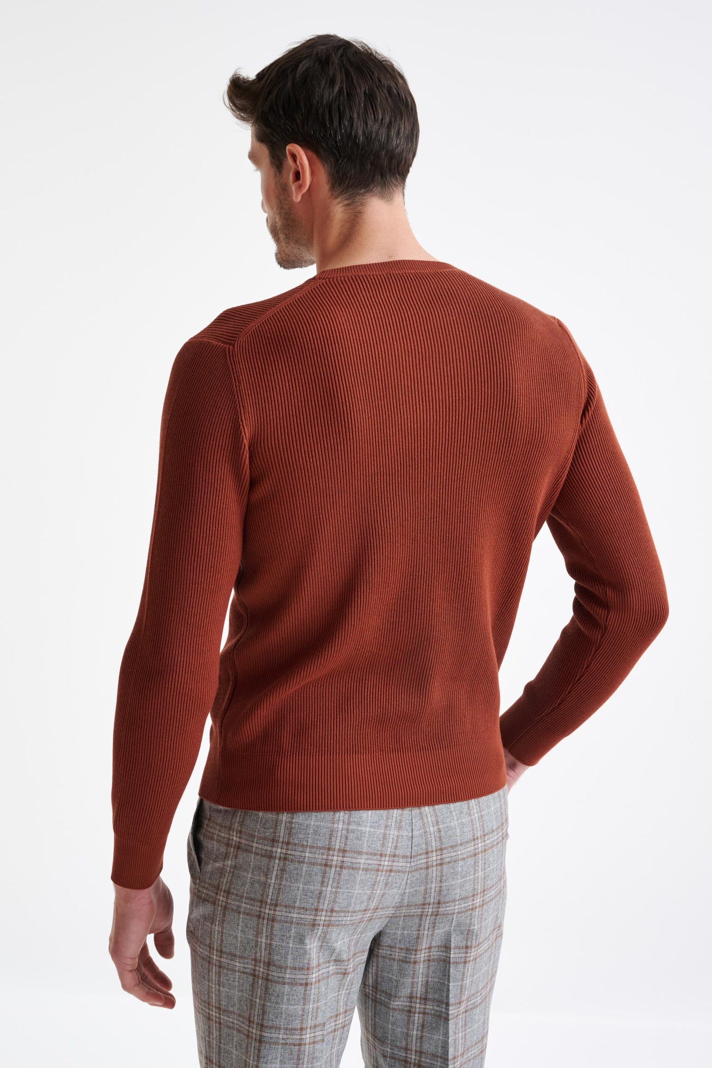 Mapple Brown 100% Cotton Rib Harrow Knitted Sweater - View Four