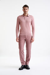 Rose Silk Harwich Knitted Long Sleeve Polo - View Two