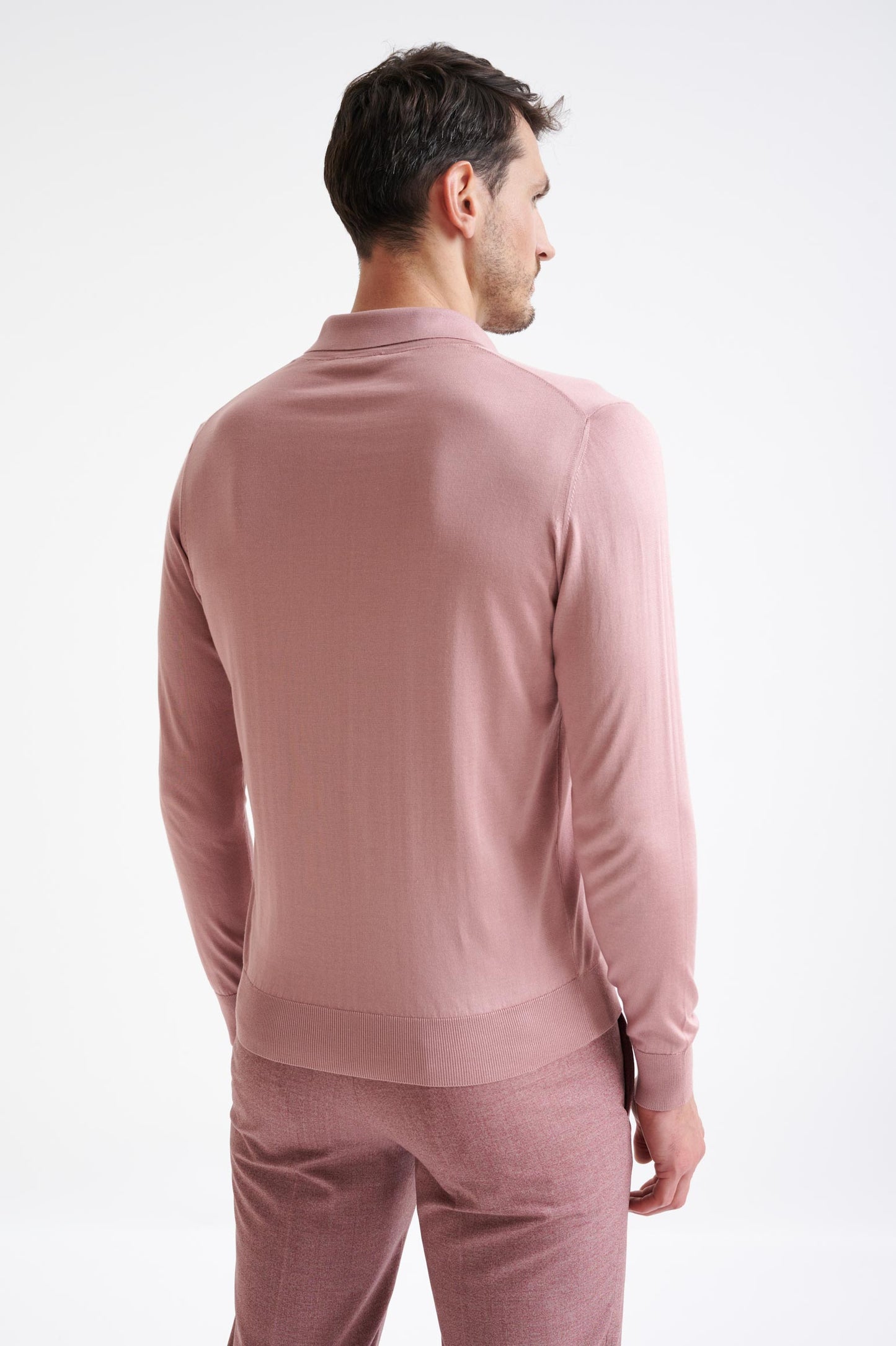 Rose Silk Harwich Knitted Long Sleeve Polo - View Four