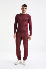 Bordeaux 100% Silk Crewe Knitted Sweater - View Two