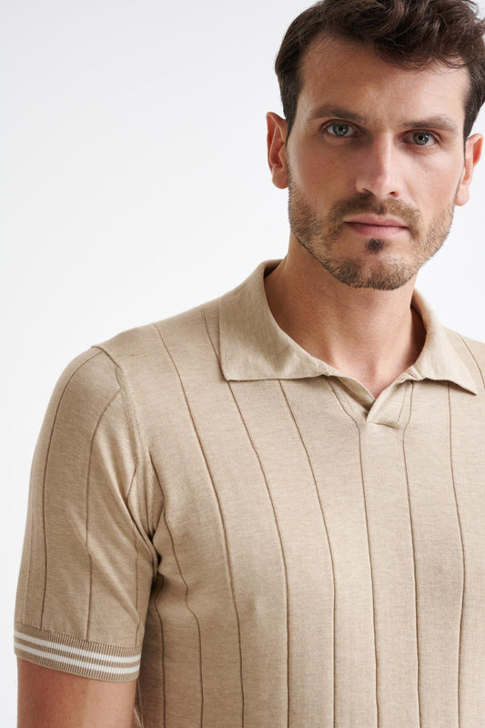 Safari Beige Cotton Wide Rib Dawlish Knit - View Three