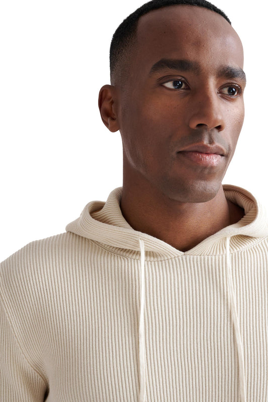 Cream 100% Cotton Rib Bangor Knitted Hoodie - View Three