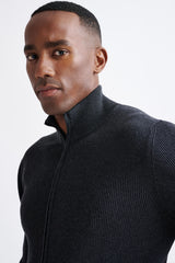 Grey Melange Cotton Exford FullZip Knitted Sweater - View Two