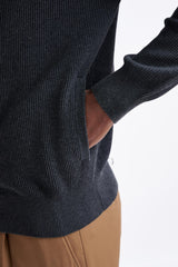 Grey Melange Cotton Exford FullZip Knitted Sweater - View Three