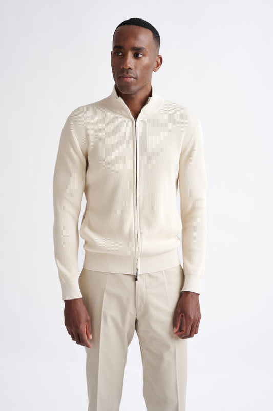 Cream Cotton Exford FullZip Knitted Sweater - View One