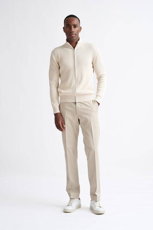 Cream Cotton Exford FullZip Knitted Sweater - View Two