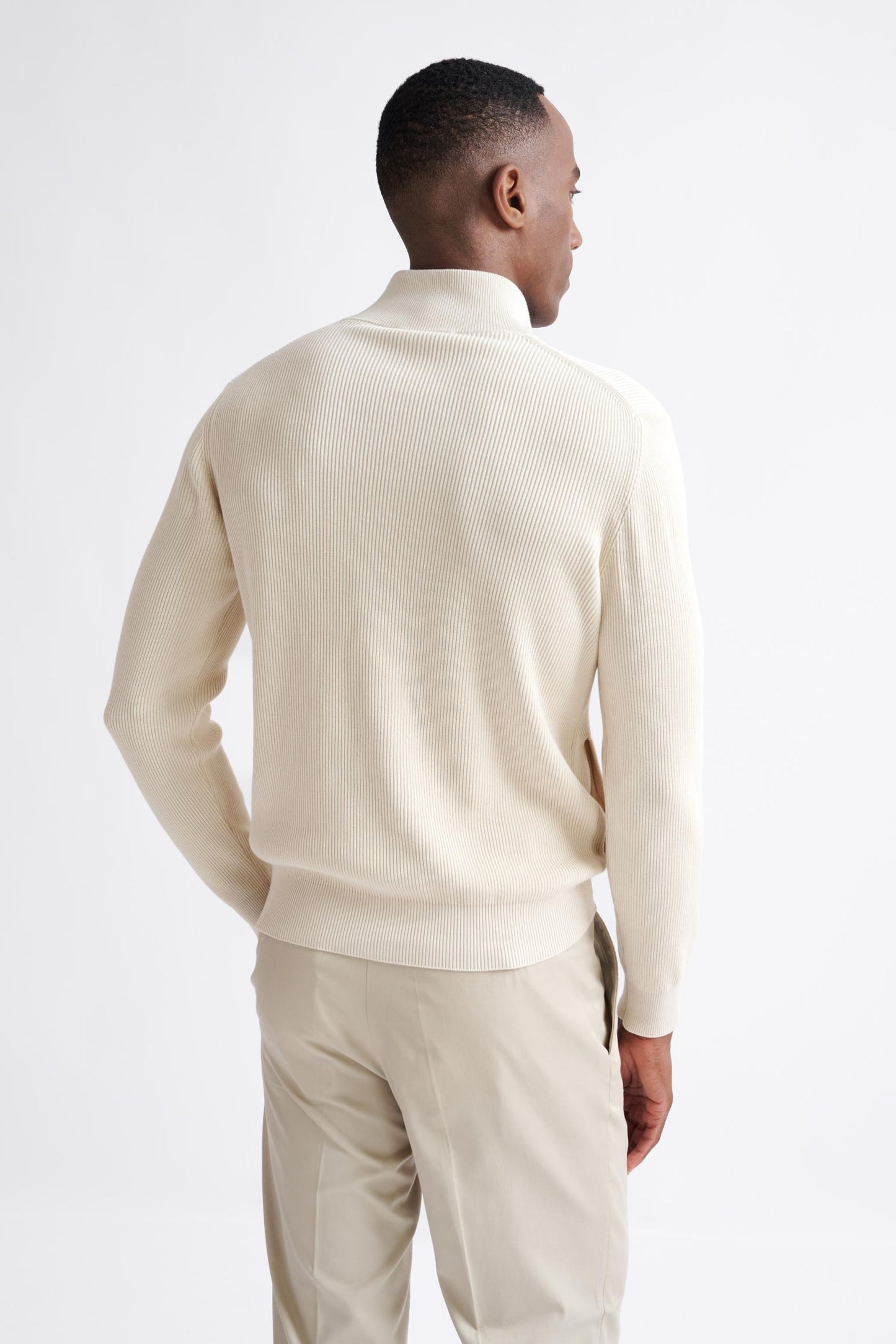 Cream Cotton Exford FullZip Knitted Sweater - View Five