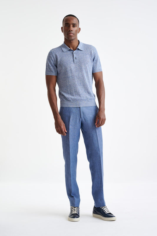 Steel Blue Linen Cotton Rye Polo Shirt - View Two