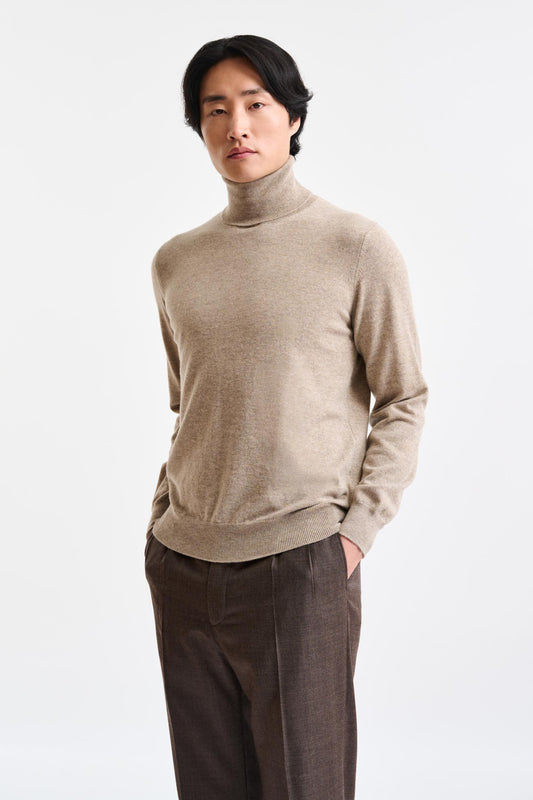 Sand Melange Cashmere Drumberg Rollneck Knitwear - Image 1